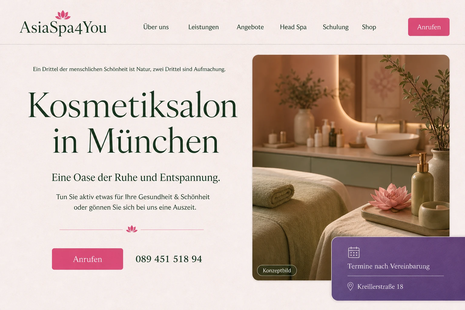 Von Velmo gestaltete Website für AsiaSpa4You