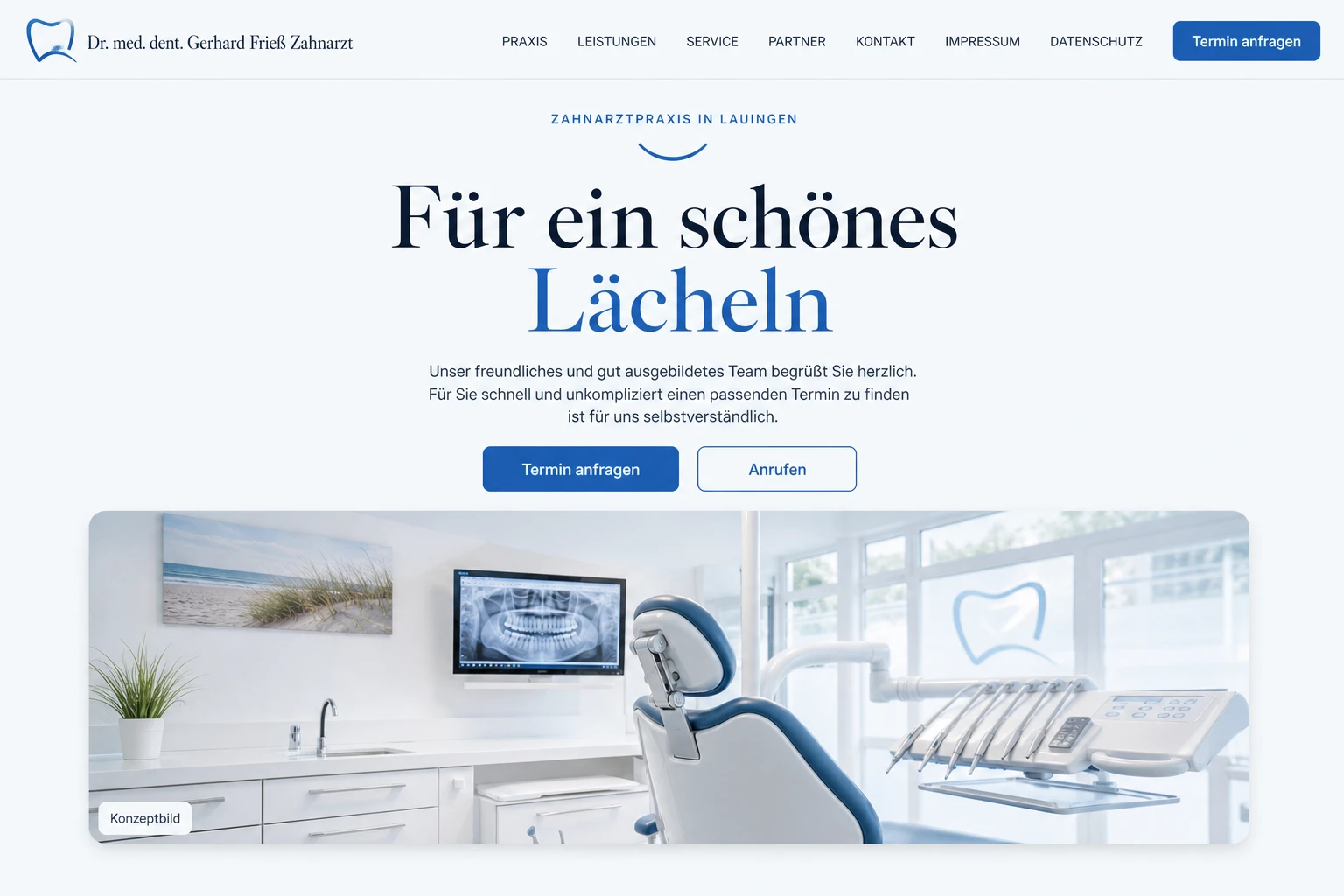 Von Velmo gestaltete Website für Zahnarztpraxis Frieß